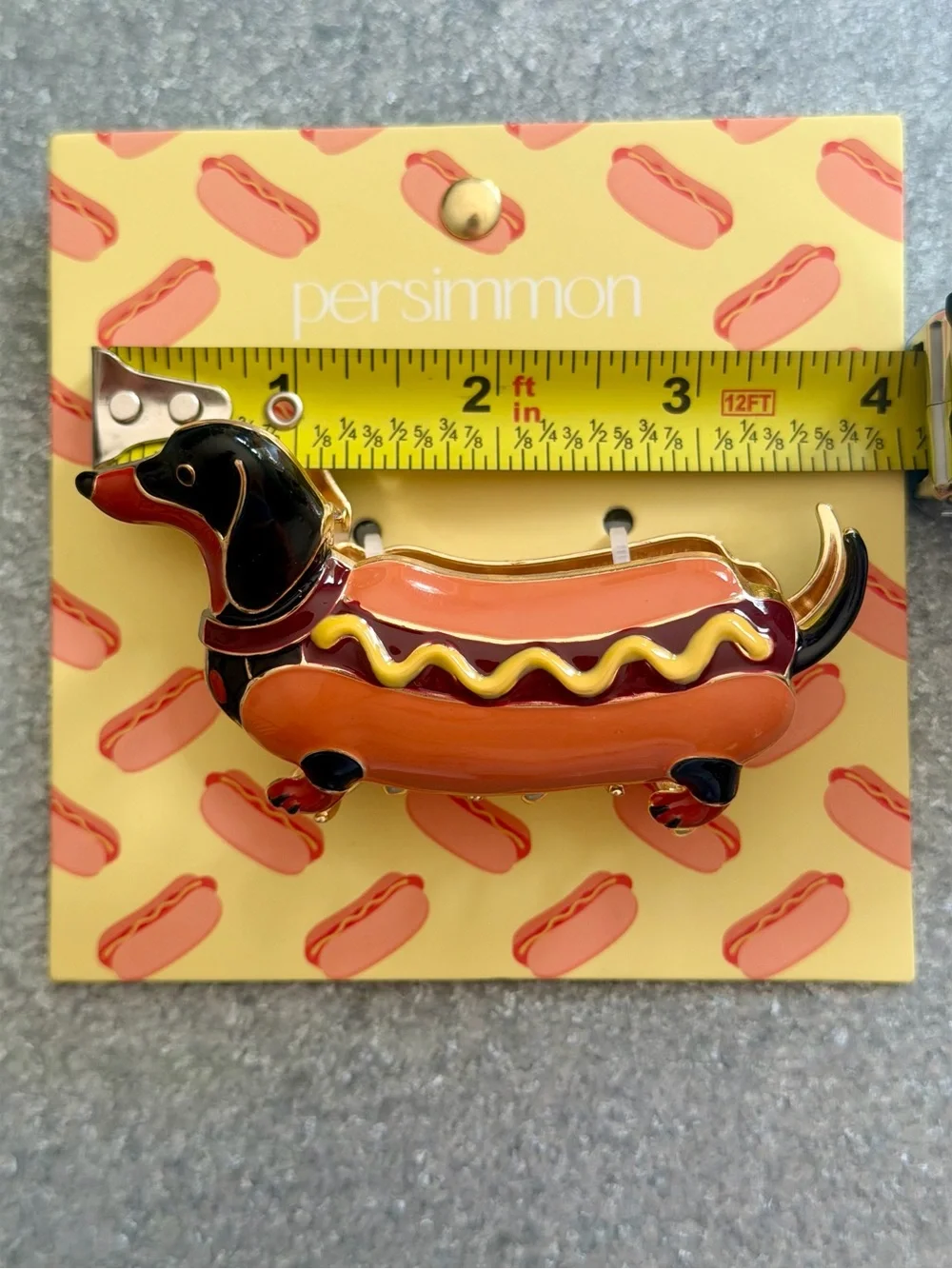 Persimmon Dachshund Hot Dog Hair Clip Metal Claw Doxie Halloween Costume BBQ NWT